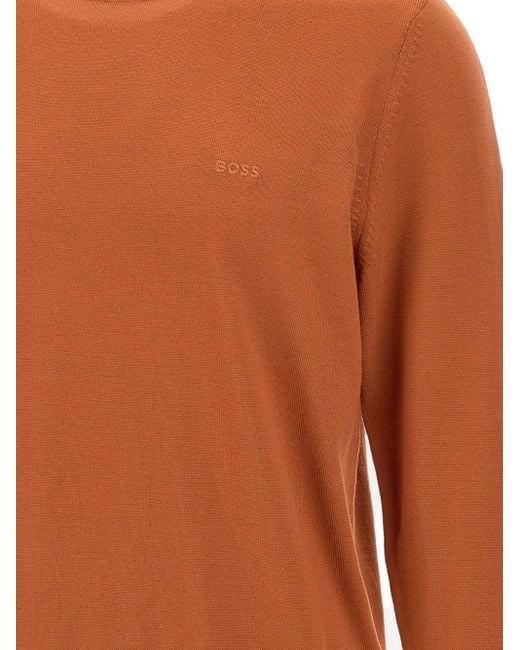 Maglione Girocollo Con Ricamo di Boss in Brown da Uomo