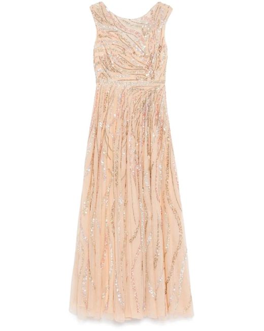 Mac Duggal Natural Embellished Cap-Sleeve Evening Gown