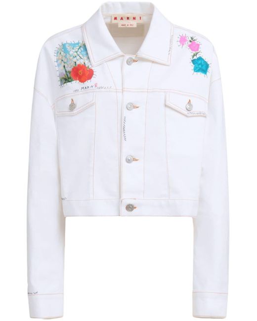 Marni White Appliqué-detail Logo-embroidered Jacket