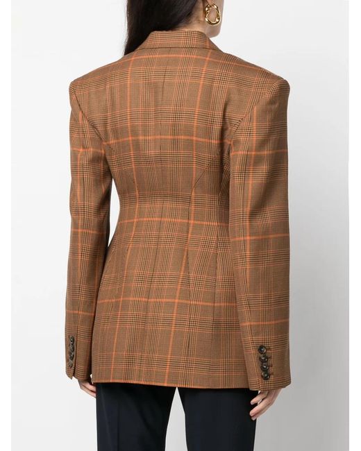 Stella McCartney Brown Double-Breasted Checked Wool Blazer