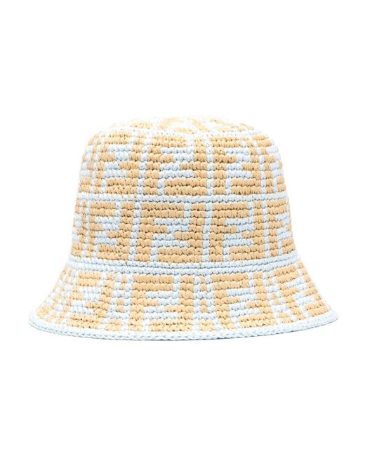 Fendi White Ff-motif Bucket Hat