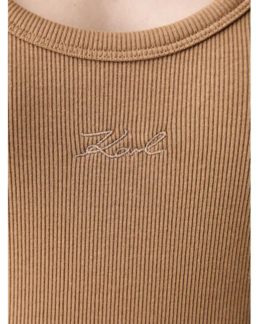 Karl Lagerfeld Natural Ribbed-Knit Logo-Embroidered Top