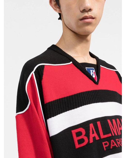 Balmain Red Bi-Color Boxy Sweater For for men