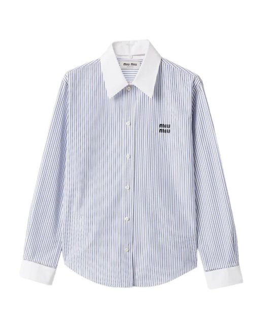 Miu Miu Overhemd Met Geborduurd Logo in het Blue