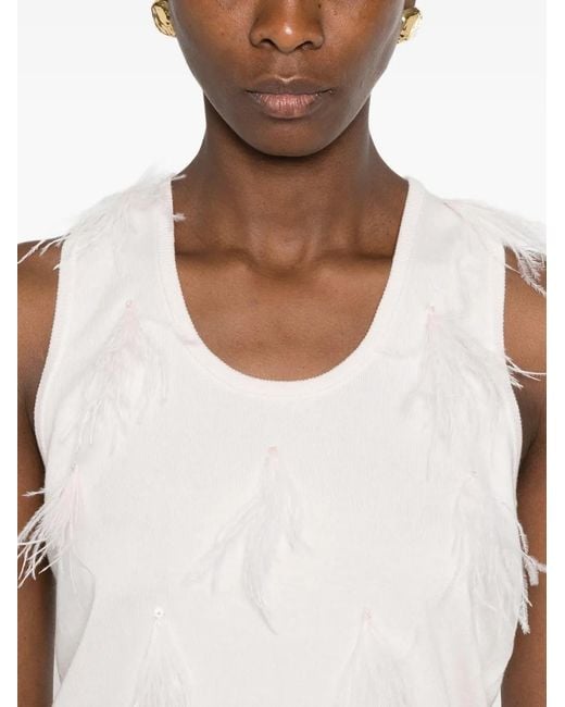 Twinset Pink Feather-Embellished Ribbed-Knit Top