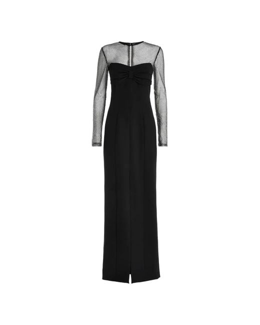 Genny Black Bow-Detail Mesh-Panel Maxi Dress