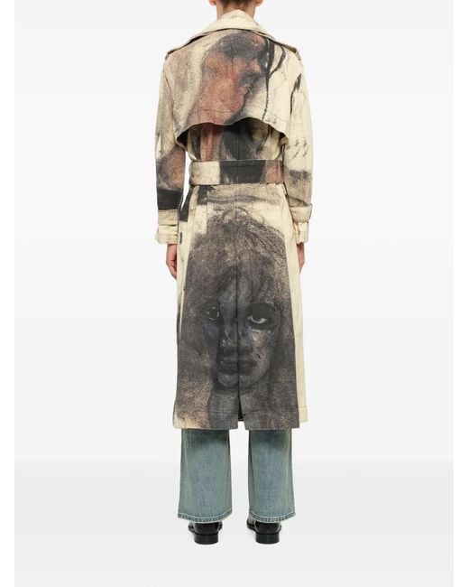 Kidsuper White Sketched Faced Long-Sleeve Trench Coat for men