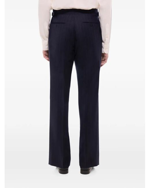 Fursac Blue Pinstripe-Pattern Pleated Trousers for men