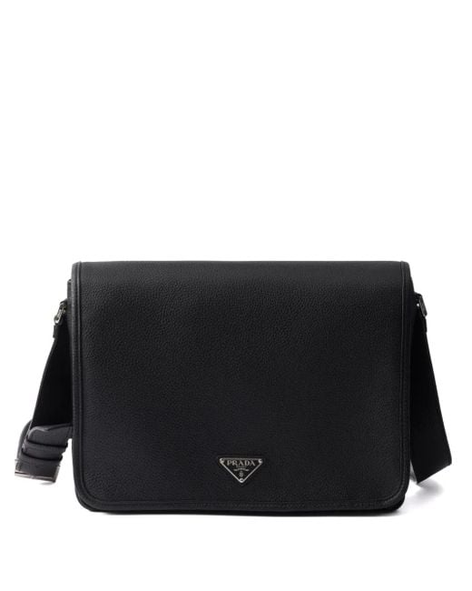 Prada Black Structured Messenger Bag for men