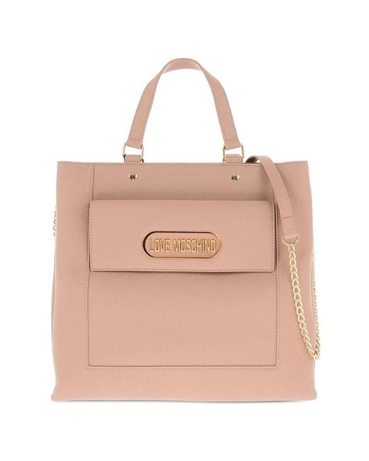 Moschino Pink Logo-Plaque Tote Bag