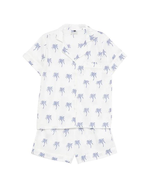 ELLEBLUE White Liz Palm-Print Short-Sleeve Shorts Set