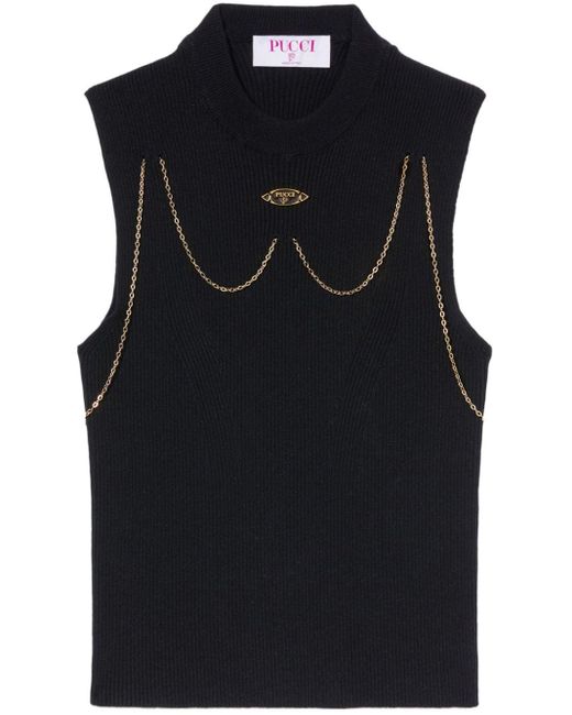 Emilio Pucci Black Chain-embellished Rib-knit Top