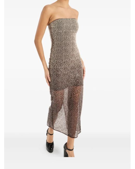 ROTATE BIRGER CHRISTENSEN Brown Beaded Midi Tube Dress