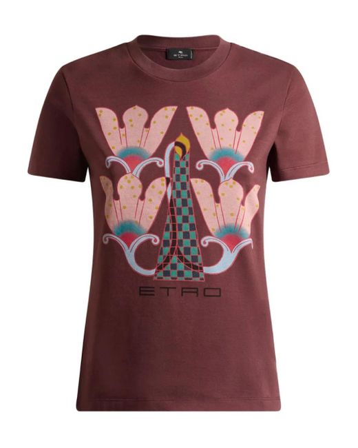 Etro Red Floral-Print Graphic T-Shirt