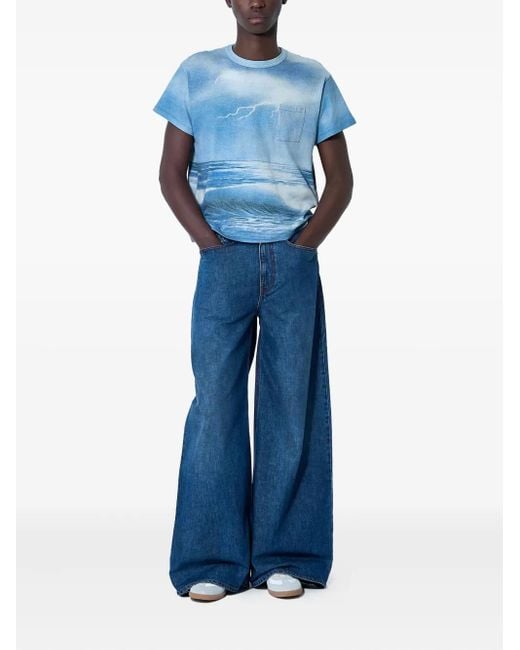 メンズ ERL プリント ポケット Tシャツ Blue