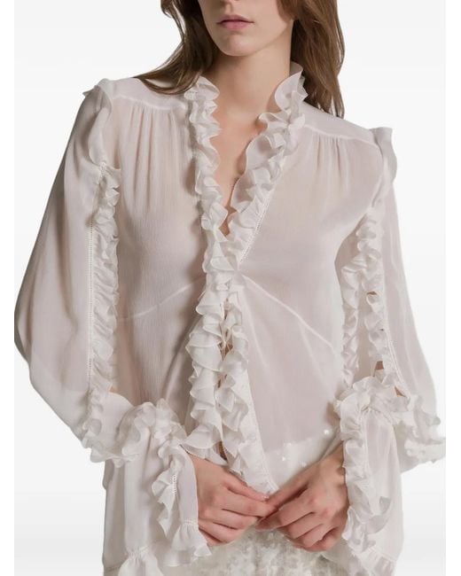 Alberta Ferretti White Ruffled Silk Top