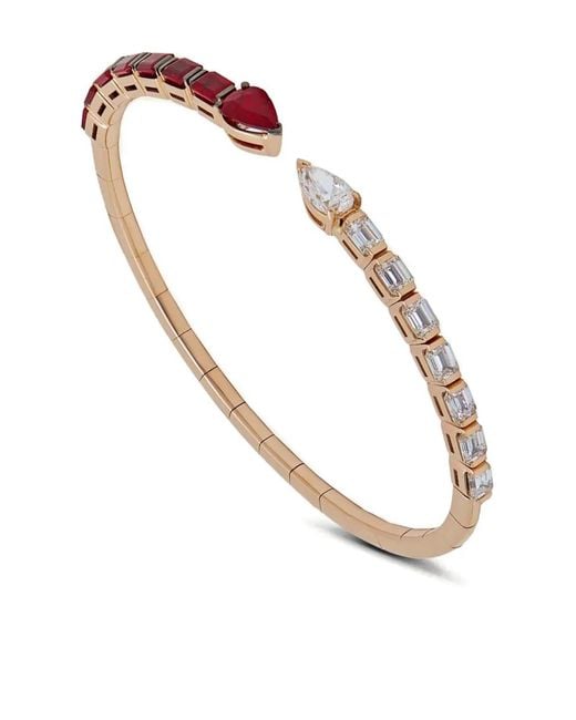 Jewels Aficionado White 18K Rose Diamond Ruby Cuff