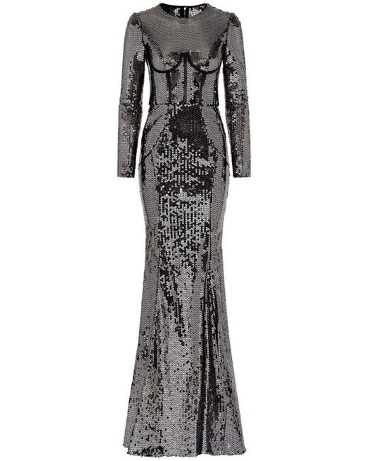 Dolce & Gabbana Gray Corset-Detail Sequinned Gown