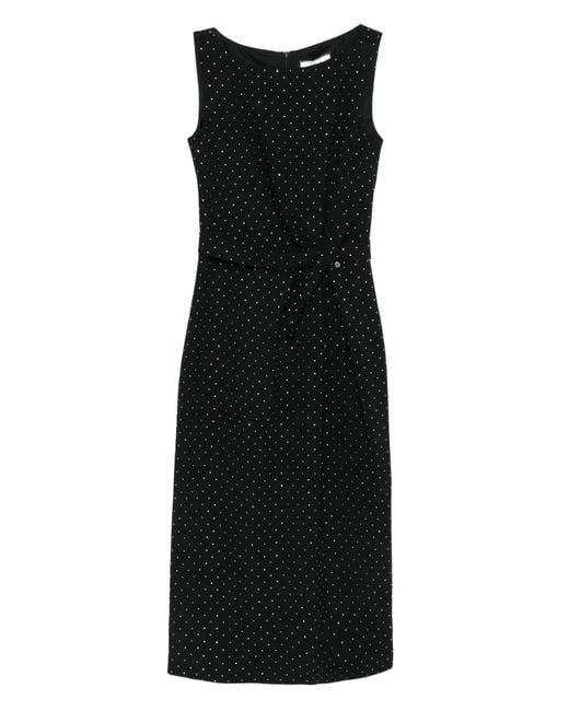 Nissa Black Polka-Dot Embellished Sleeveless Midi Dress