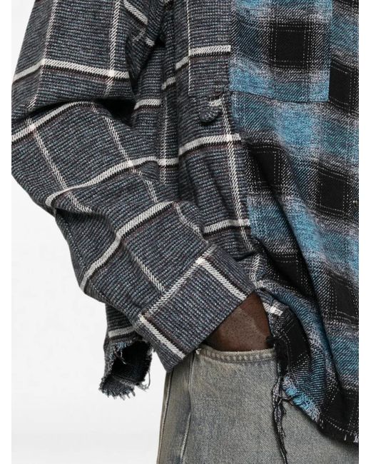 Haikure Blue Check-Pattern Frayed Shirt for men