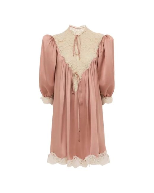 Chloé Pink Lace-Trim Silk Dress