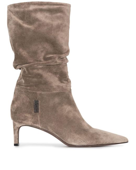 Damen Schuhe Stiefel Mittelhohe Stiefel Brunello Cucinelli Stiefel aus Wildleder in Braun 