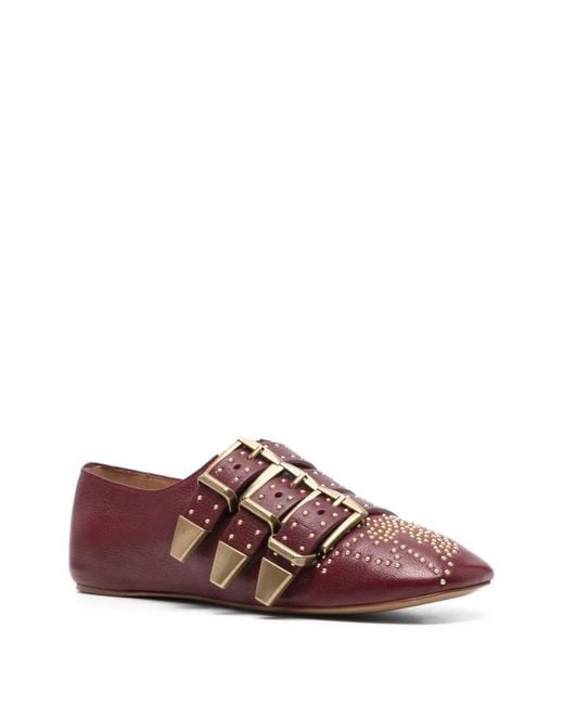 Chloé Brown Susanna Square-Toe Buckle Flat Pumps