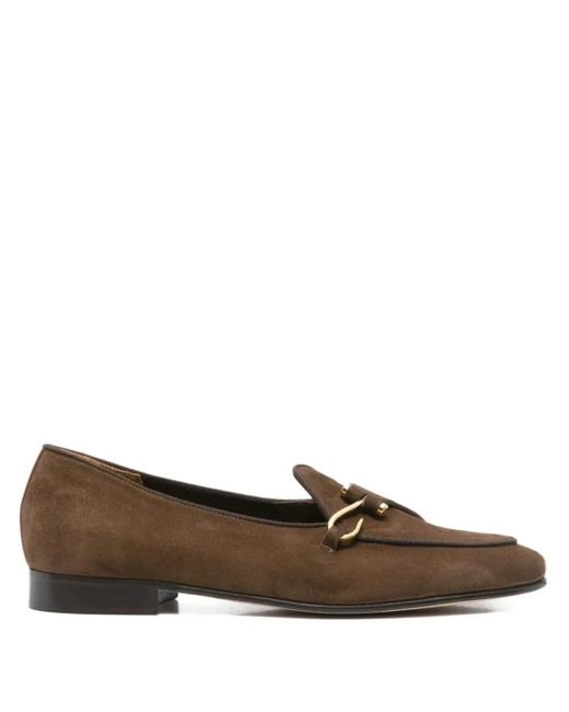 Edhen Milano Brown Metal-Buckle Leather Loafers for men