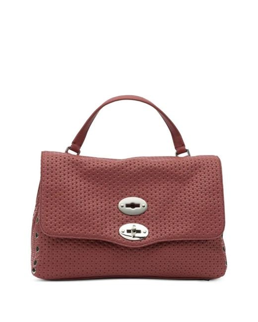Zanellato Purple Postina Perforated Studded Leather Tote Bag
