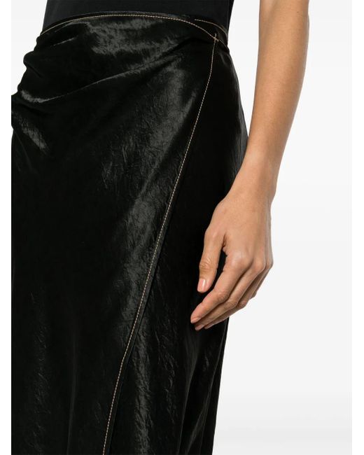 Acne Black Satin Wrap Midi Skirt