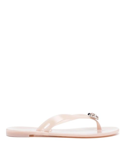 Casadei White Infradito Crystal-Embellished Flip Flops