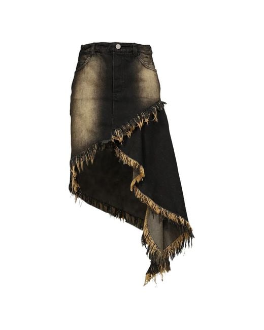 VIVAMUS Black Asymmetric Frayed Mini Skirt