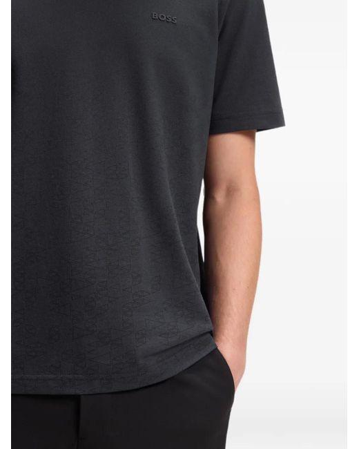 Boss Black Cotton-Piqué T-Shirt With All-Over Print for men