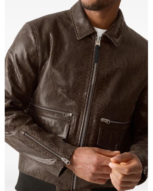 Mackage Brown Jakari-Snk Snakeskin-Effect Zipped Leather Jacket for men