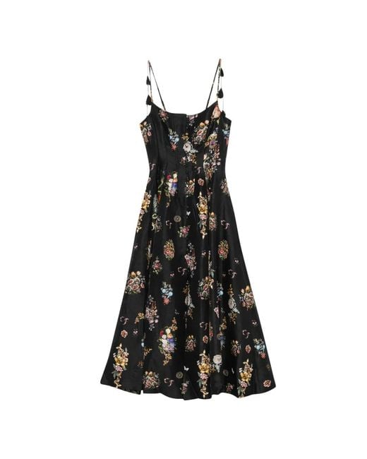 Camilla Black Floral-Print Crystal-Embellished Midi Dress