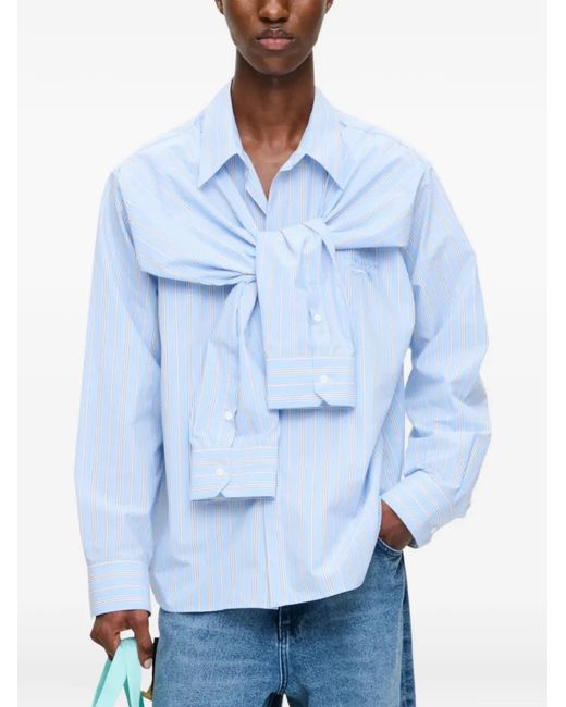 Charles Jeffrey Blue Stripe-Print Knotted-Detail Shirt