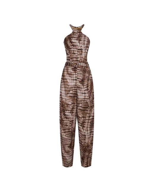 Elisabetta Franchi Brown Alligator-Print Racerback Jumpsuit