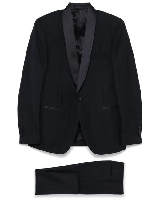 Lardini Black Satin-Trim Suit for men