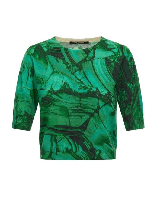 Roberto Cavalli Green Abstract-Print T-Shirt