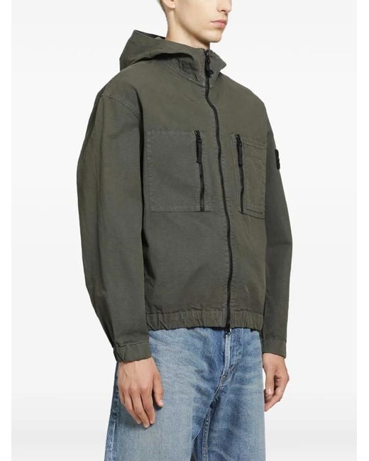 Stone Island Gray Logo-Patch Hooded Jacket for men