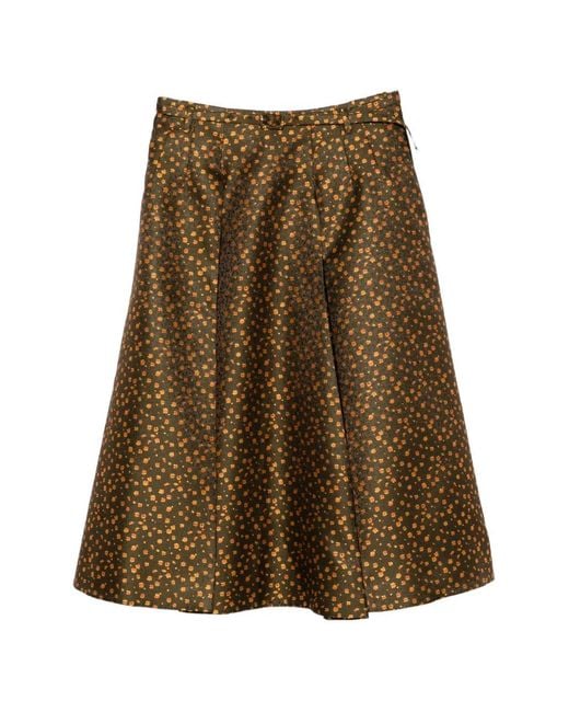 Prada Brown Floral-Jacquard Midi Skirt