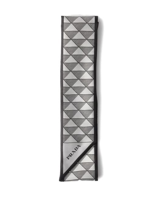 Prada Gray Jacquard Silk Scarf