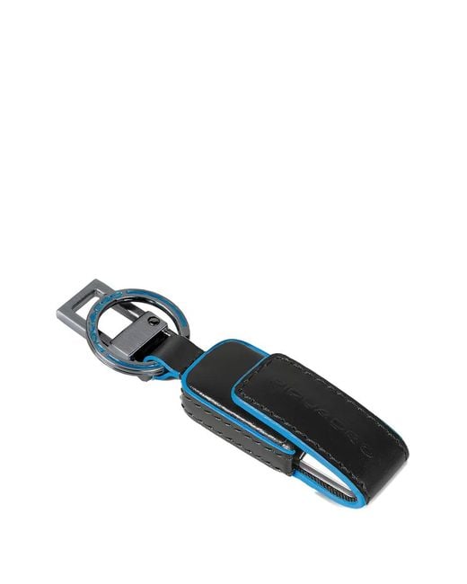 Piquadro Blue Usb Flash-Drive Leather Keychain