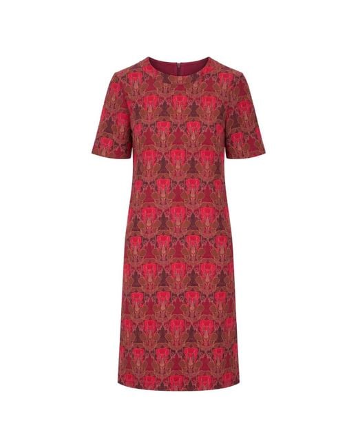 Laura Urbinati Red Floral-Print Short-Sleeve Midi Dress