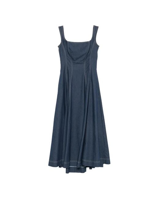 CRI.DA Blue Glicine Contrast-Stitch Midi Dress