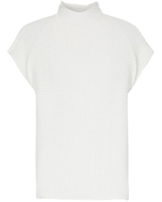 Issey Miyake White Mock-neck Plissé T-shirt