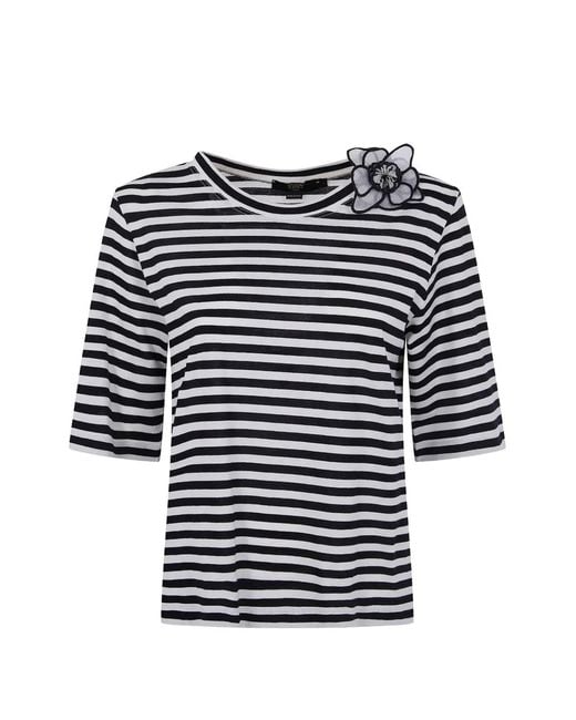 Seventy Blue Floral-Detail Striped T-Shirt