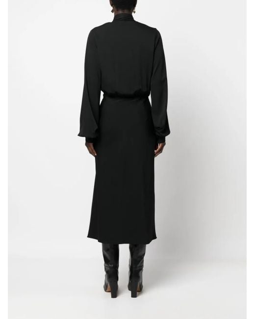 Sportmax Black Attached-Scarf Silk-Blend Midi Dress