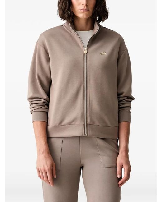 EA7 Brown Logo-Plaque Zip-Up Track Jacket