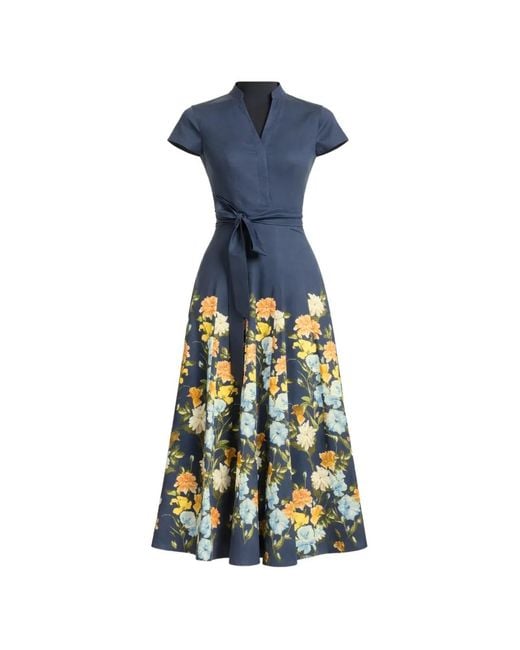 Sachin & Babi Blue Floral-Print Midi Dress